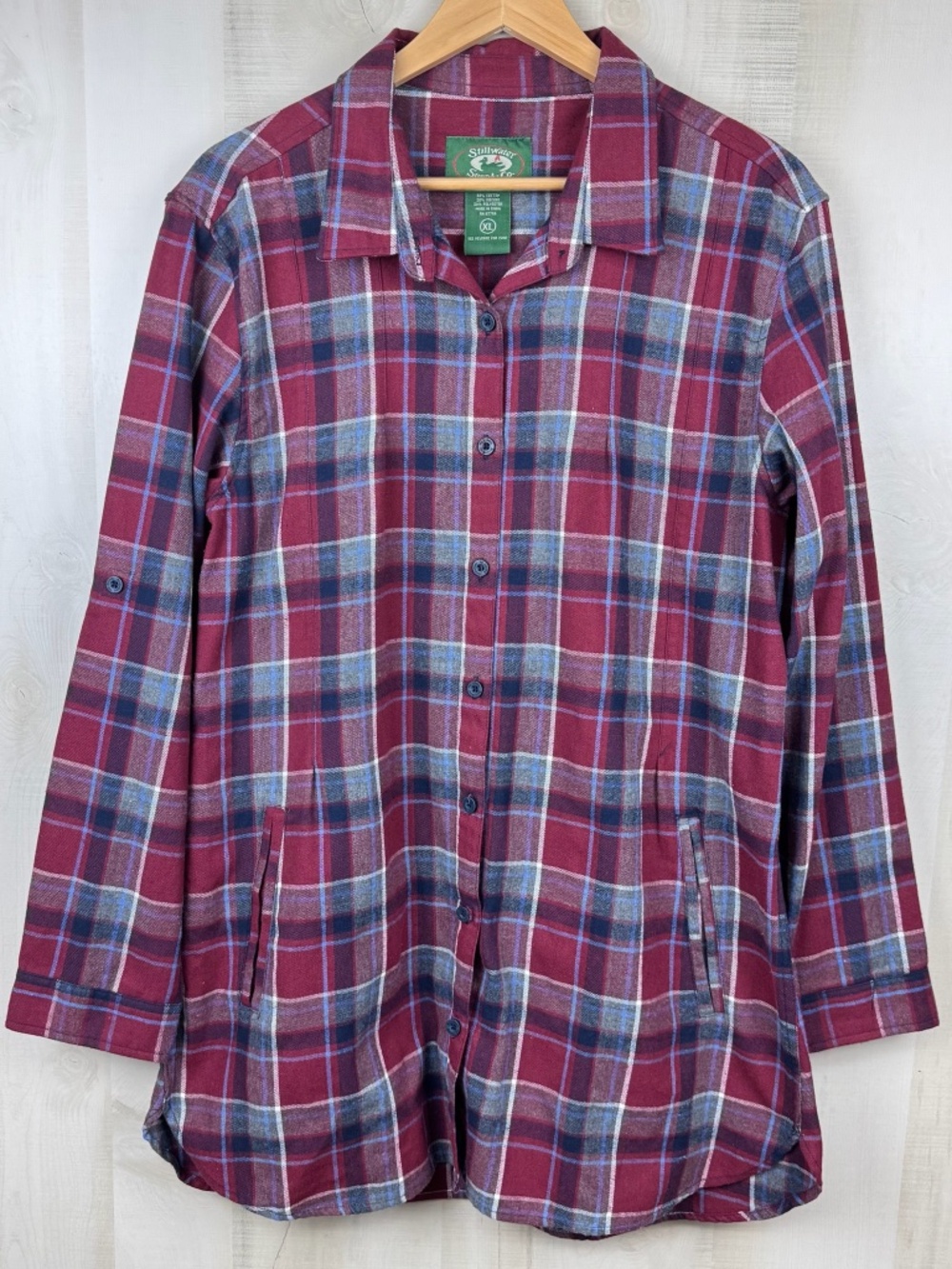 Stillwater Supply Co. Women’s Button Down Shirt Jacket Burgundy Plaid Flannel XL